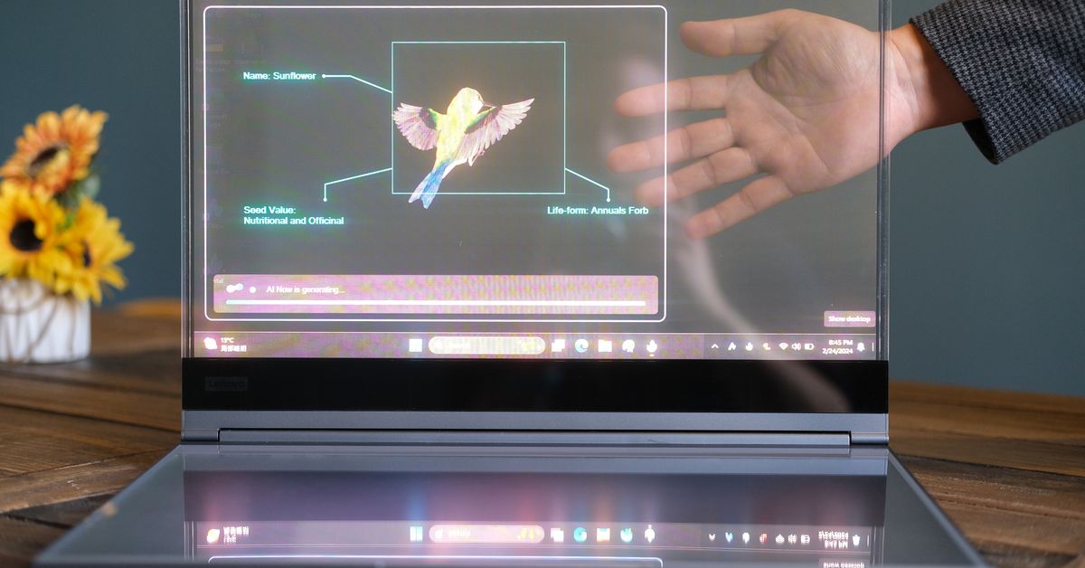 Olhando através do notebook transparente da Lenovo para um futuro de ficção científica